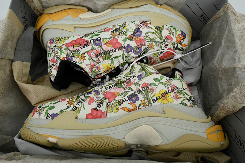 【CA0LJ】古驰花色 巴黎1代复古老爹鞋 Gucci x Balenciaga Triple S Flowers And Plants