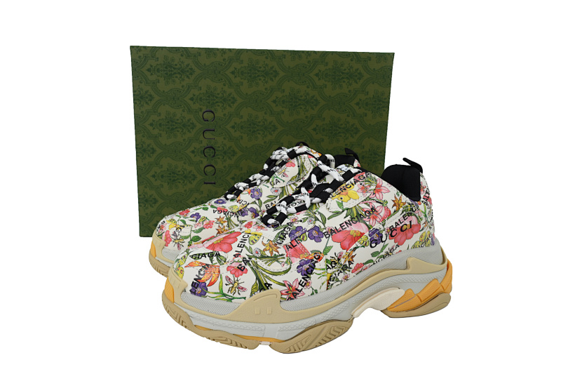 【CA0LJ】古驰花色 巴黎1代复古老爹鞋 Gucci x Balenciaga Triple S Flowers And Plants