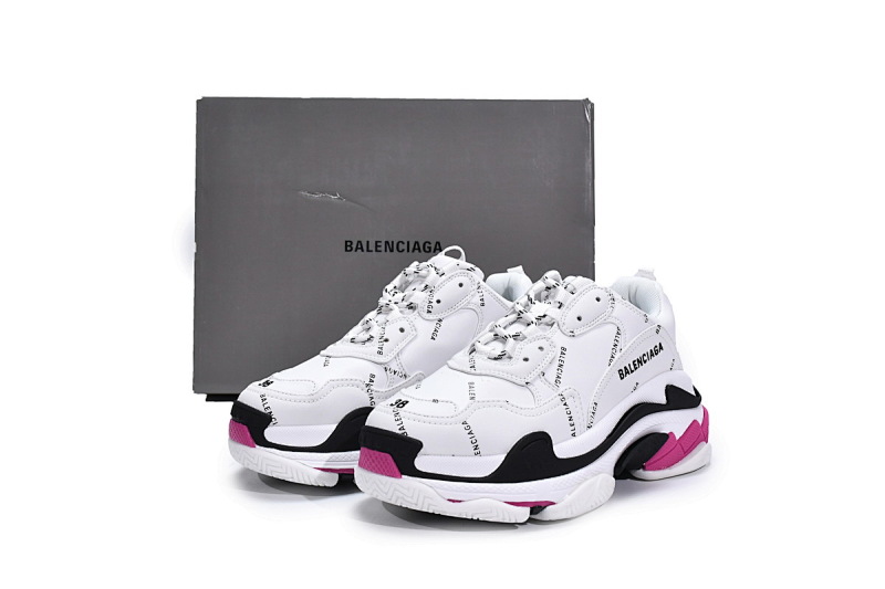 【CA0LJ】白黑紫联名 巴黎世家8层组合TPU复古鞋 524039 W2FA4 9155 Balenciaga Triple S Letter White Rose Red