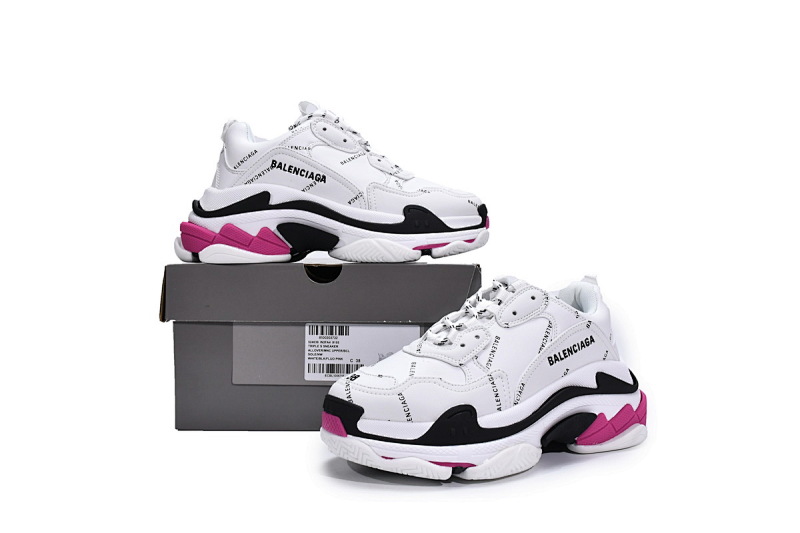 【CA0LJ】白黑紫联名 巴黎世家8层组合TPU复古鞋 524039 W2FA4 9155 Balenciaga Triple S Letter White Rose Red