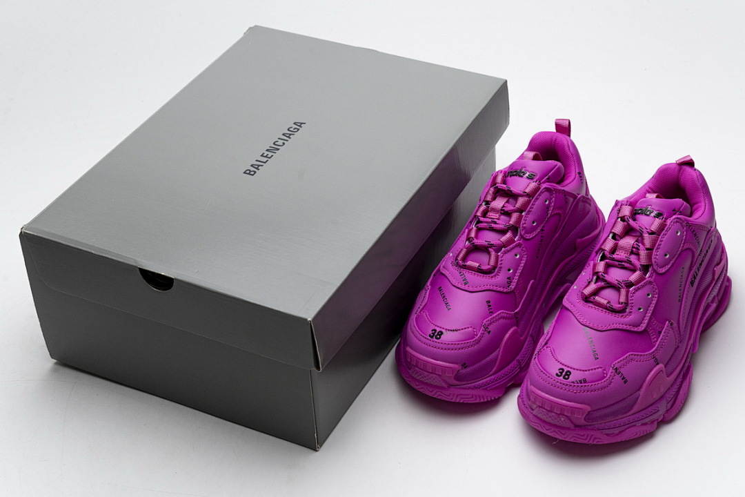 【CA0LJ】紫红联名 巴黎世家8层组合TPU复古鞋 524039 W2FA1 7634 Balenciaga Triple S Letter Pulm Powder