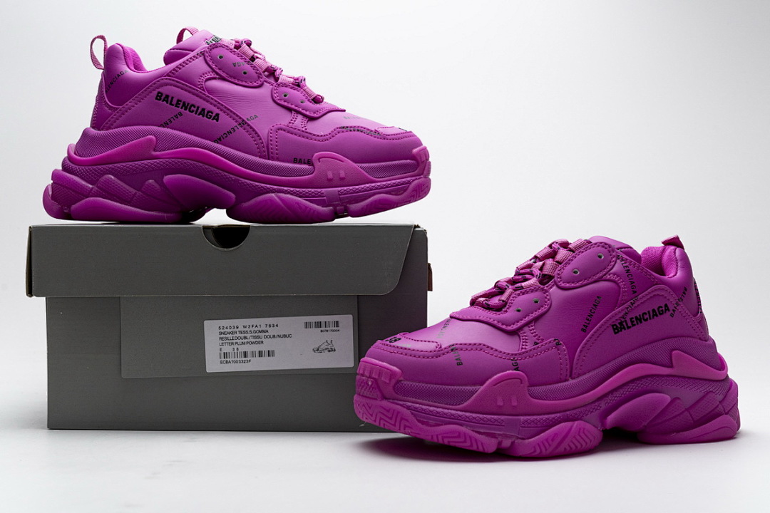 【CA0LJ】紫红联名 巴黎世家8层组合TPU复古鞋 524039 W2FA1 7634 Balenciaga Triple S Letter Pulm Powder