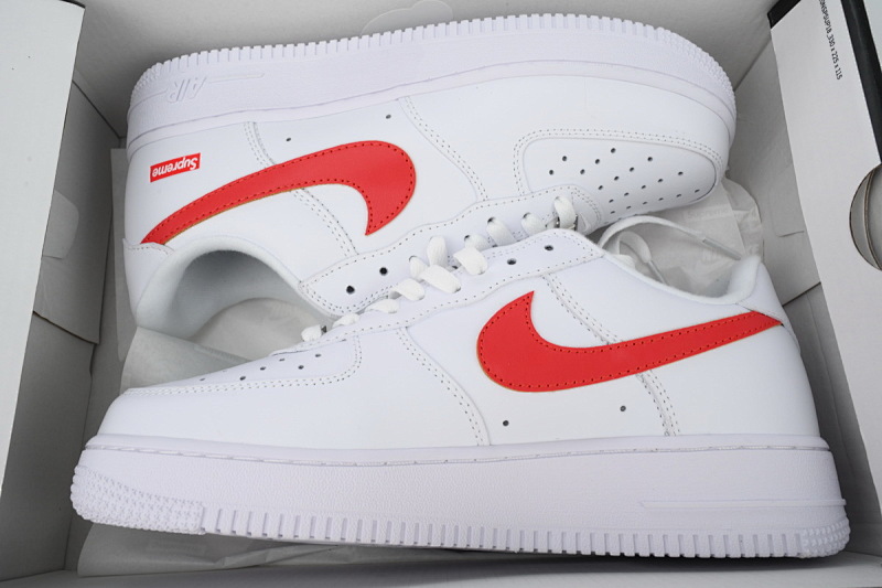 【BA9TS】SUP白红勾 头层耐克空军低帮板鞋 CU9225-101 Supreme x Air Force 1 Low'Box Logo-Speed Red'Shanghai Exclusive