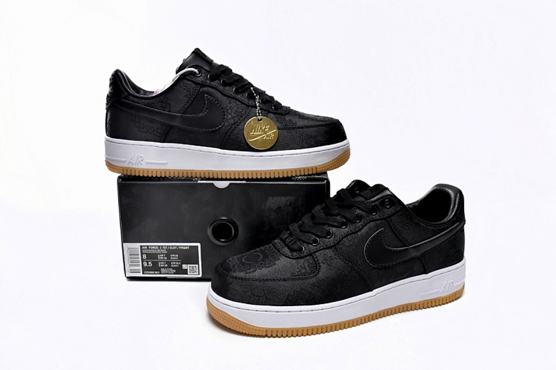 【BD5QF】丝绸黑 耐克空军一号板鞋 CZ3986-001 Fragment Design x CLOT x Nike Air Force 1 Low Black Silk
