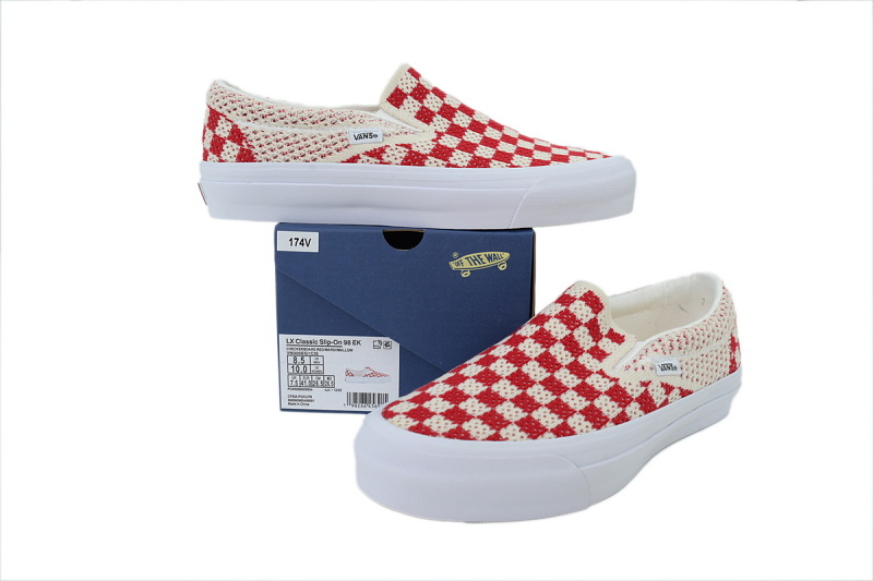 【AB2X7】EK编织红米 万斯 经典低帮时尚板鞋 VNO00EG1CIS Vans LX Classic Slip-On 98 EK 'Checkerboard Red/White'