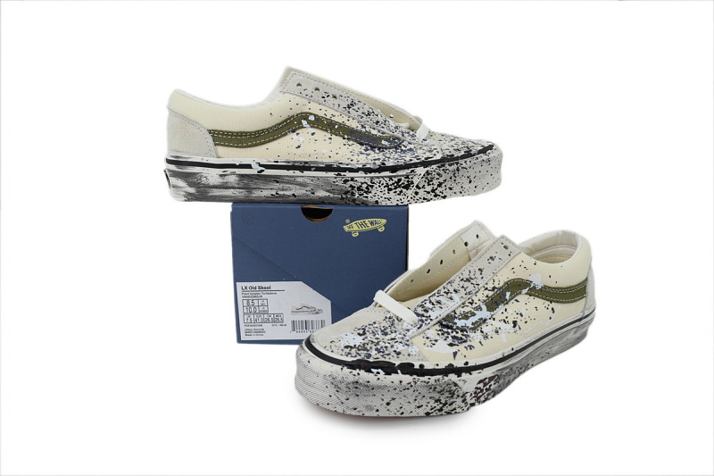 【AB3X7】泼墨白色 万斯 经典低帮时尚板鞋 VN000D9RDJR Vans Premium Old Skool 36 'Paint Splatter Turtledove'