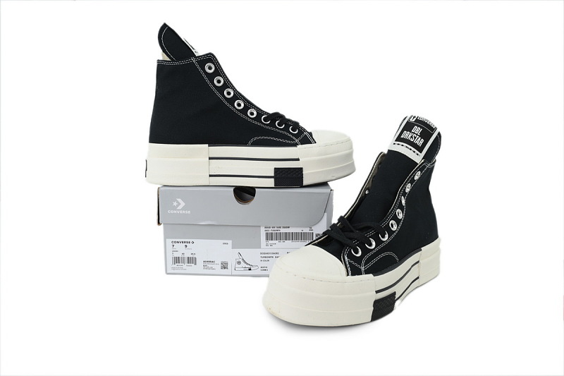 【AH0X7】长鞋舌黑高 匡威 高帮厚底帆布鞋 A04954C Rick Owens x Converse DRKSHDW DBL DRKSTAR Chuck 70 High 'Black'