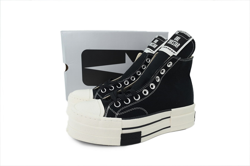 【AH0X7】长鞋舌黑高 匡威 高帮厚底帆布鞋 A04954C Rick Owens x Converse DRKSHDW DBL DRKSTAR Chuck 70 High 'Black'