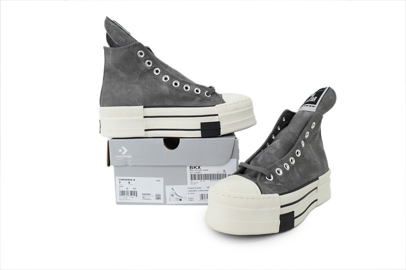 【AH0X7】长鞋舌灰高 匡威 高帮厚底帆布鞋A06755C Converse DRKSHDW DBL DRKSTAR Chuck 70High'Washed Canvas Pack-Concrete