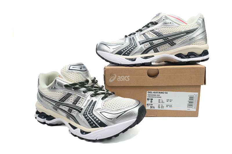 【BA7X7】卡其银黑 亚瑟士 复古时尚跑步鞋 1203A566-100 Kith x Asics Gel Kayano 14 'Cream Scarab'
