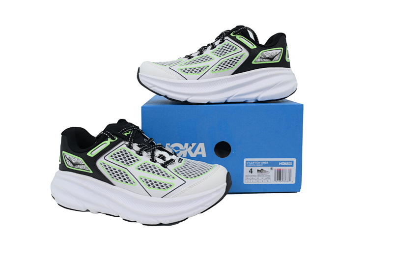 【BA7HO】黑白绿-4 HOKA ONE ONE CLIFTON ONE 9 舒适柔软防滑 低帮 休闲跑步鞋 1155370-BWHT Clifton One9 'White Black Green